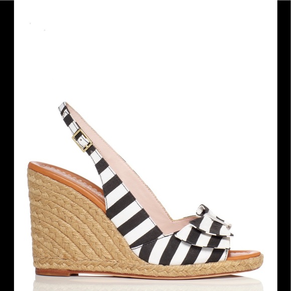 kate spade Shoes - Kate Spade boardwalk black/white striped wedge sandals. Size 7.5